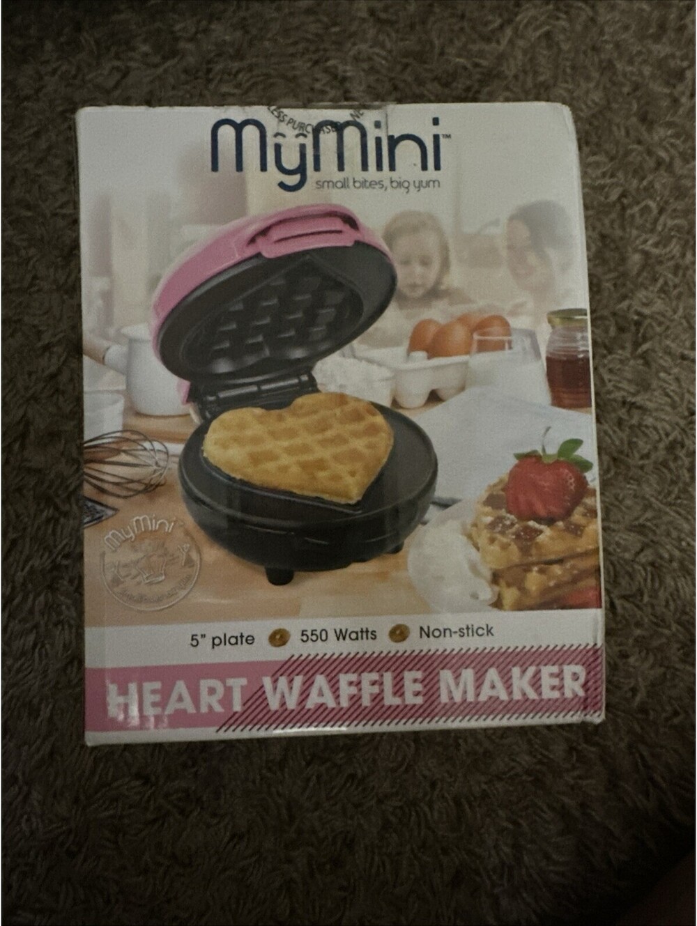 Nostalgia MyMini Pink Heart-Shaped Waffle Maker 5” Non-Stick Valentine’s Gift